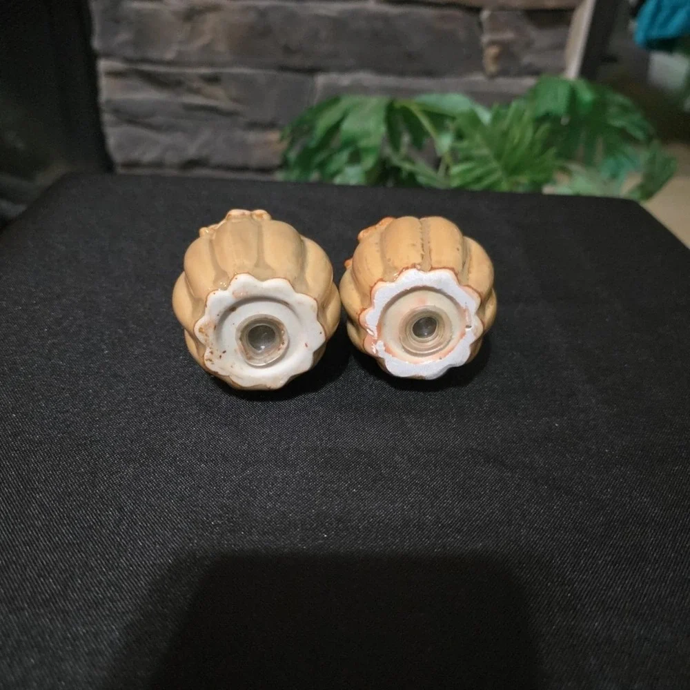 Brown pumpkin shaped salt and pepper shakers